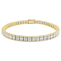 Bracelet en or jaune 14 carats avec diamants baguettes et ronds de 3,25 carats pour elle