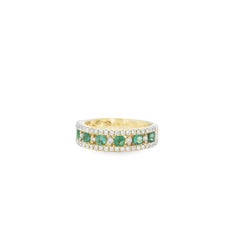 14k Yellow Gold 7 Stone 0.96ctw Emerald and Diamond Pavé Set Ring