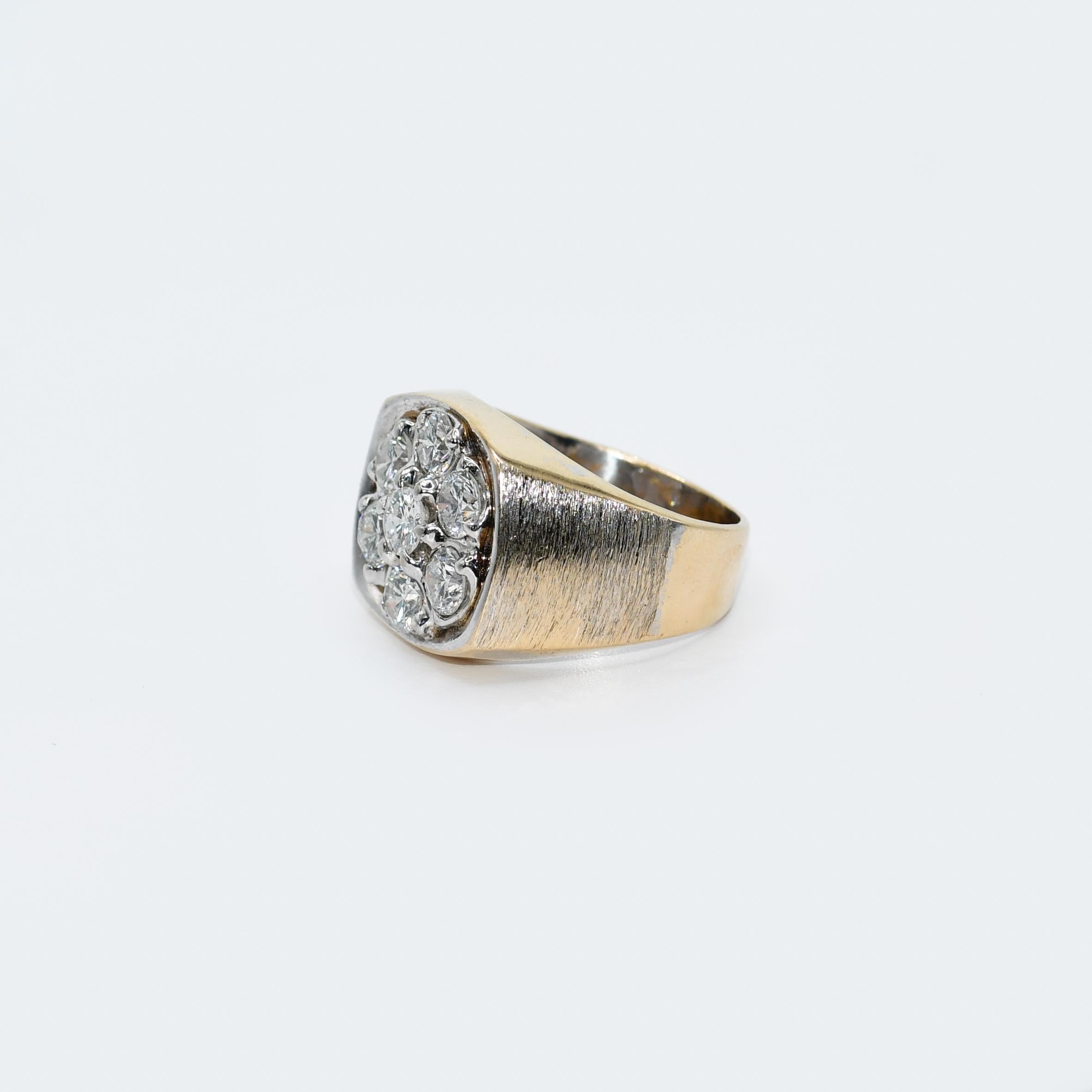 Women's or Men's 14K Yellow Gold 7 Stone Diamond Ring, 2.20tdw, 21.2g For Sale