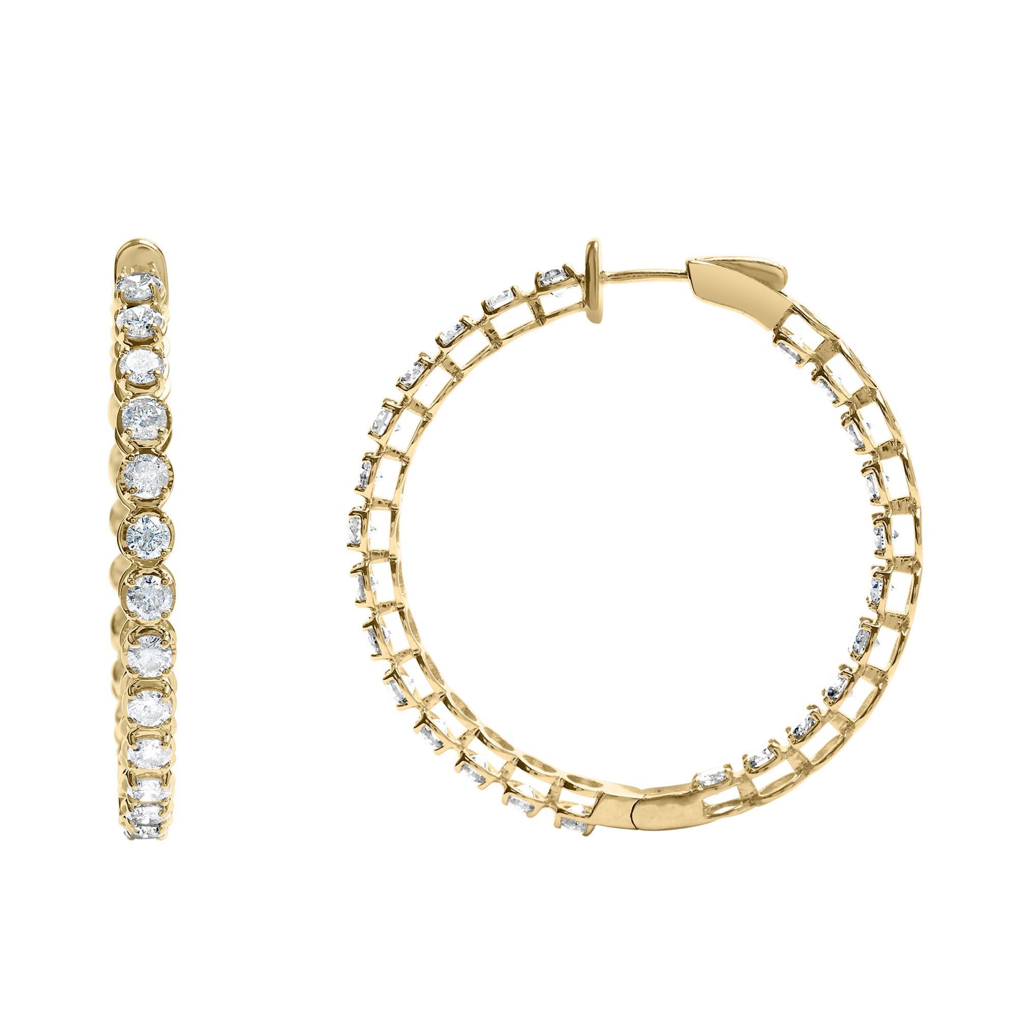 Moderne Boucles d'oreilles en or jaune 14K 7.0 Cttw diamant taille brillant 1-¾ Inside Out Hoop Earrings en vente