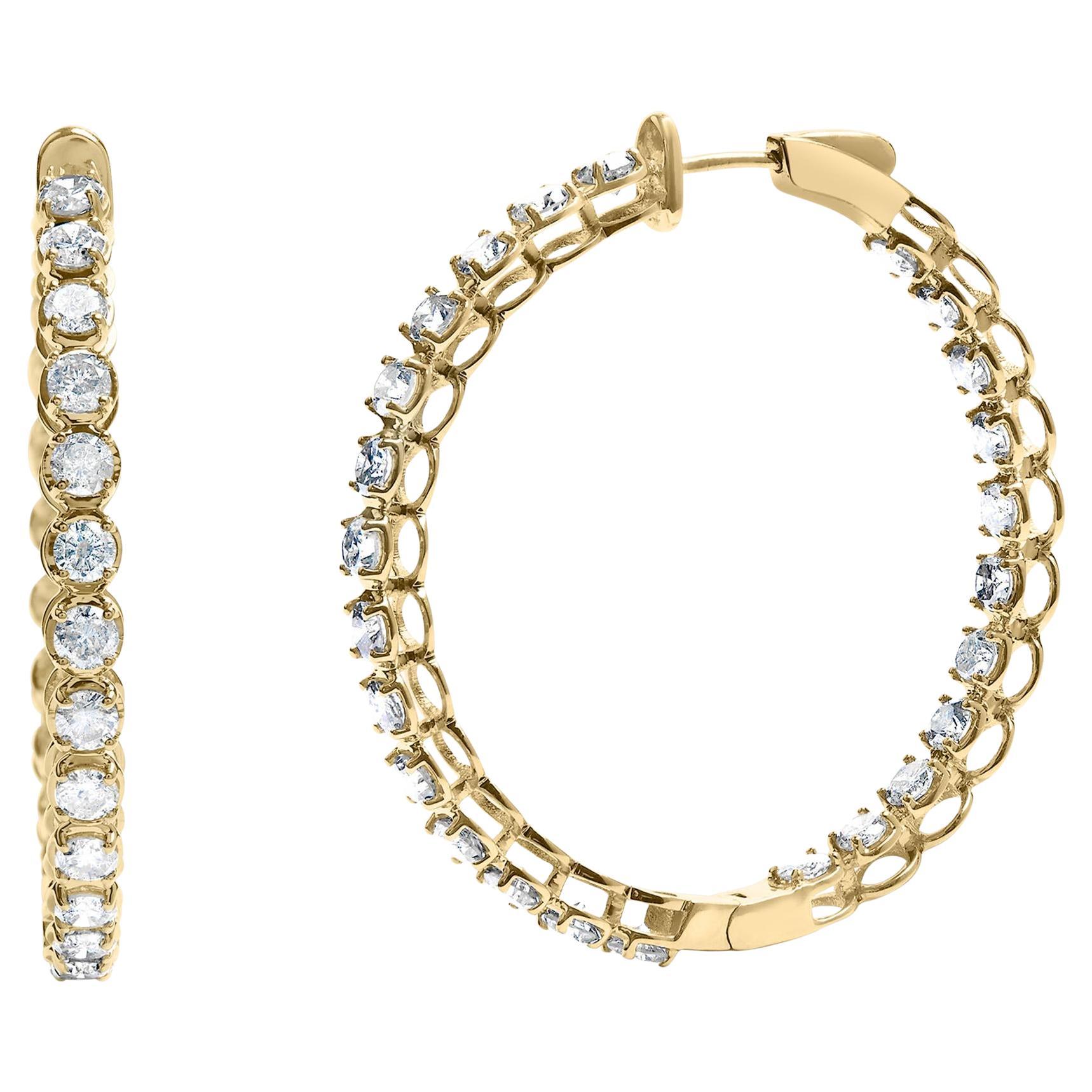 Orecchini a cerchio in oro giallo 14K con diamante taglio Brilliante da 7,0 ctw 1-¾