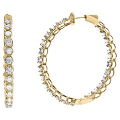 Orecchini a cerchio in oro giallo 14K con diamante taglio Brilliante da 7,0 ctw 1-¾