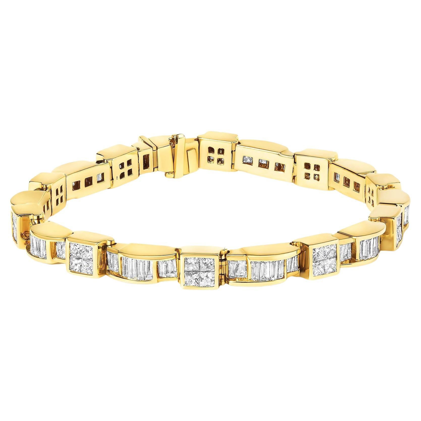 14K Yellow Gold 7.0 Cttw Diamond Alternating Box and Wave Link Bracelet