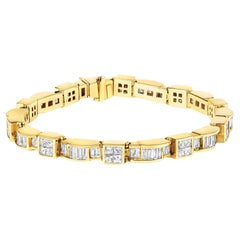 14K Yellow Gold 7.0 Cttw Diamond Alternating Box and Wave Link Bracelet