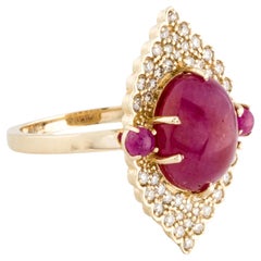 14K Yellow Gold 7.01ctw Oval Cabochon Ruby 
Diamond Cocktail Ring Size 7