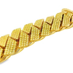 14k Yellow Gold 70.30ctw Natural Round Brilliant Diamond-Set Cuban Chain