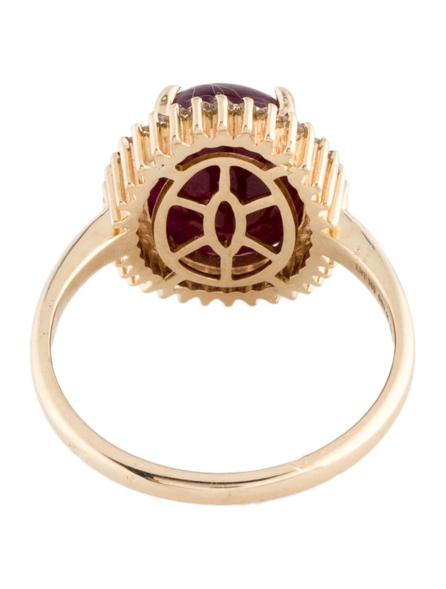 14K Gelbgold 7,08ctw Oval Cabochon Rubin & Diamant Cocktail-Ring, Größe 6,5 (Ovalschliff)