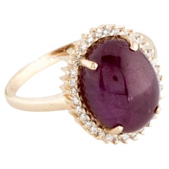 14K Gelbgold 7,08ctw Oval Cabochon Rubin & Diamant Cocktail-Ring, Größe 6,5