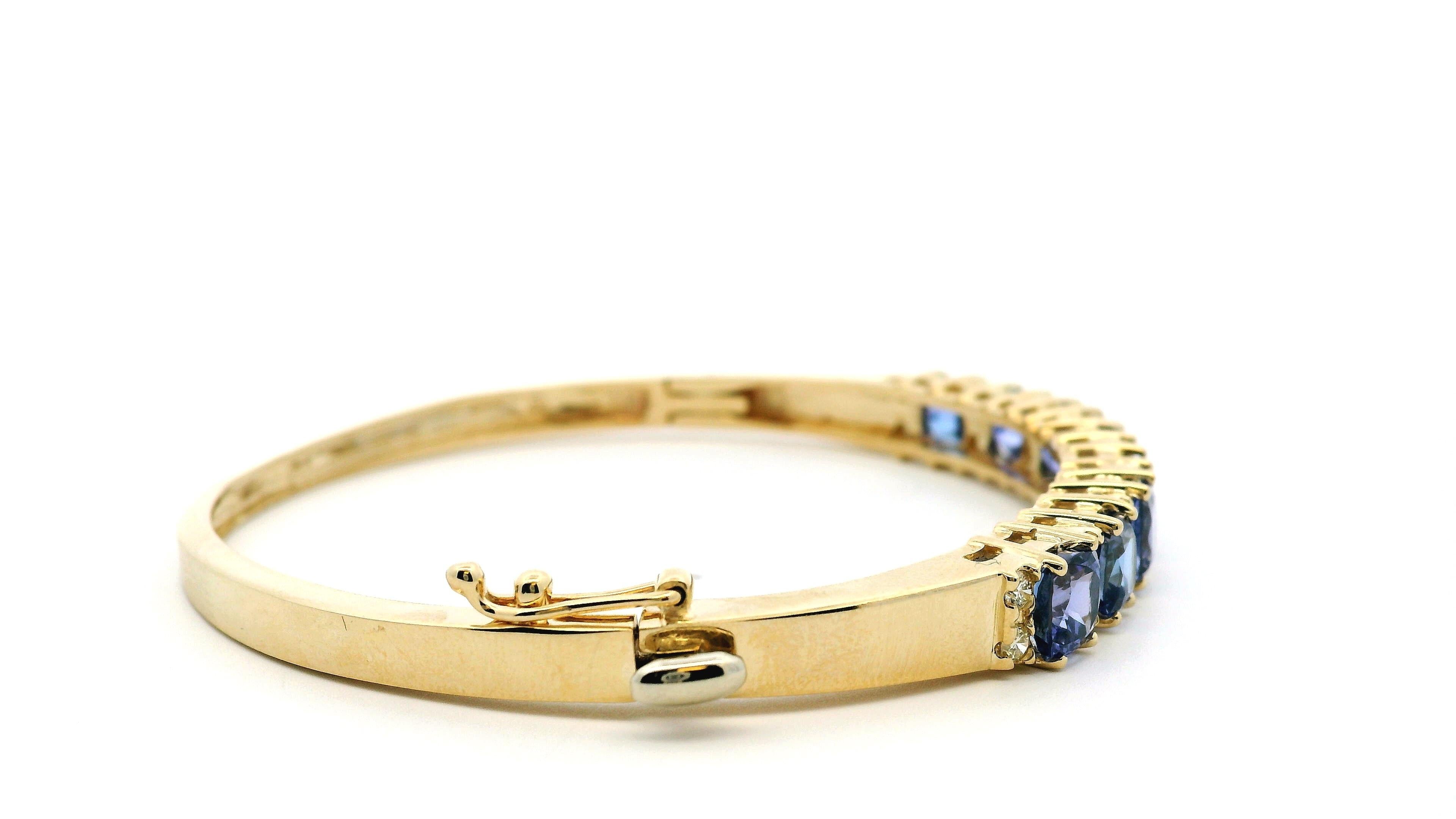 14k Yellow Gold 7.10ctw Tanzanite and 0.65ctw Round Diamond Bangle For Sale 7