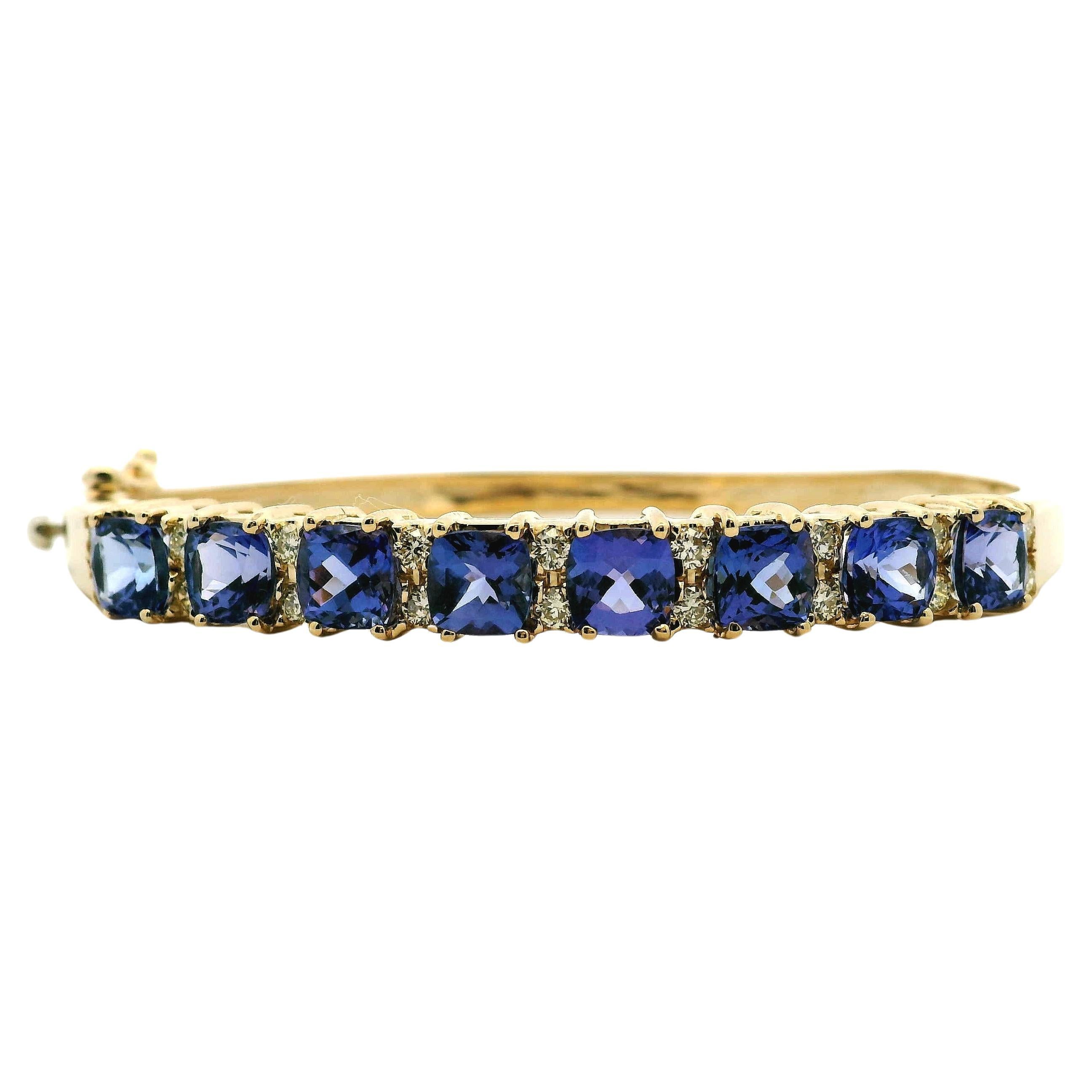 14k Yellow Gold 7.10ctw Tanzanite and 0.65ctw Round Diamond Bangle