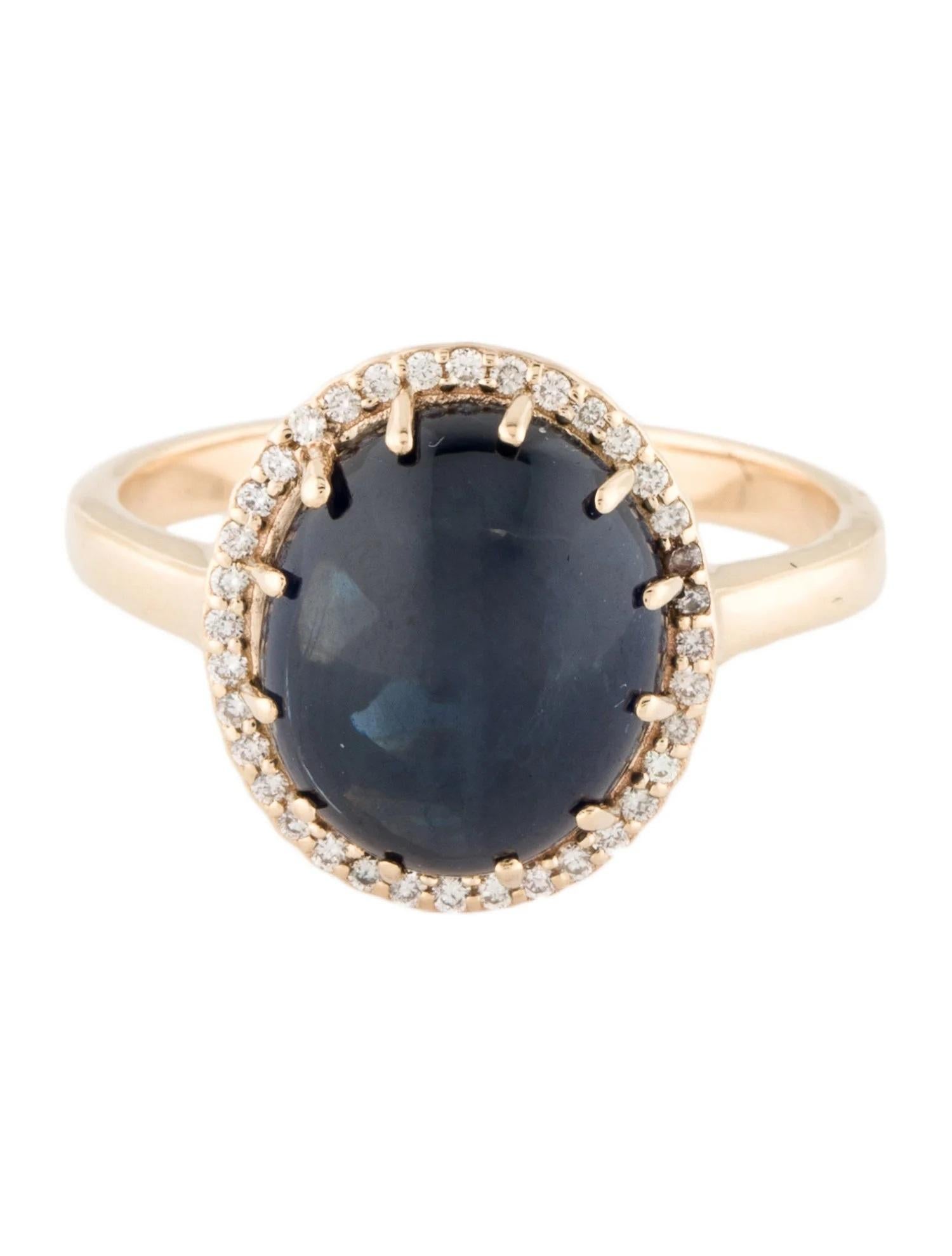 Artist 14K Yellow Gold 7.12ct Oval Cabochon Sapphire & Diamond Cocktail Ring Size 7 For Sale