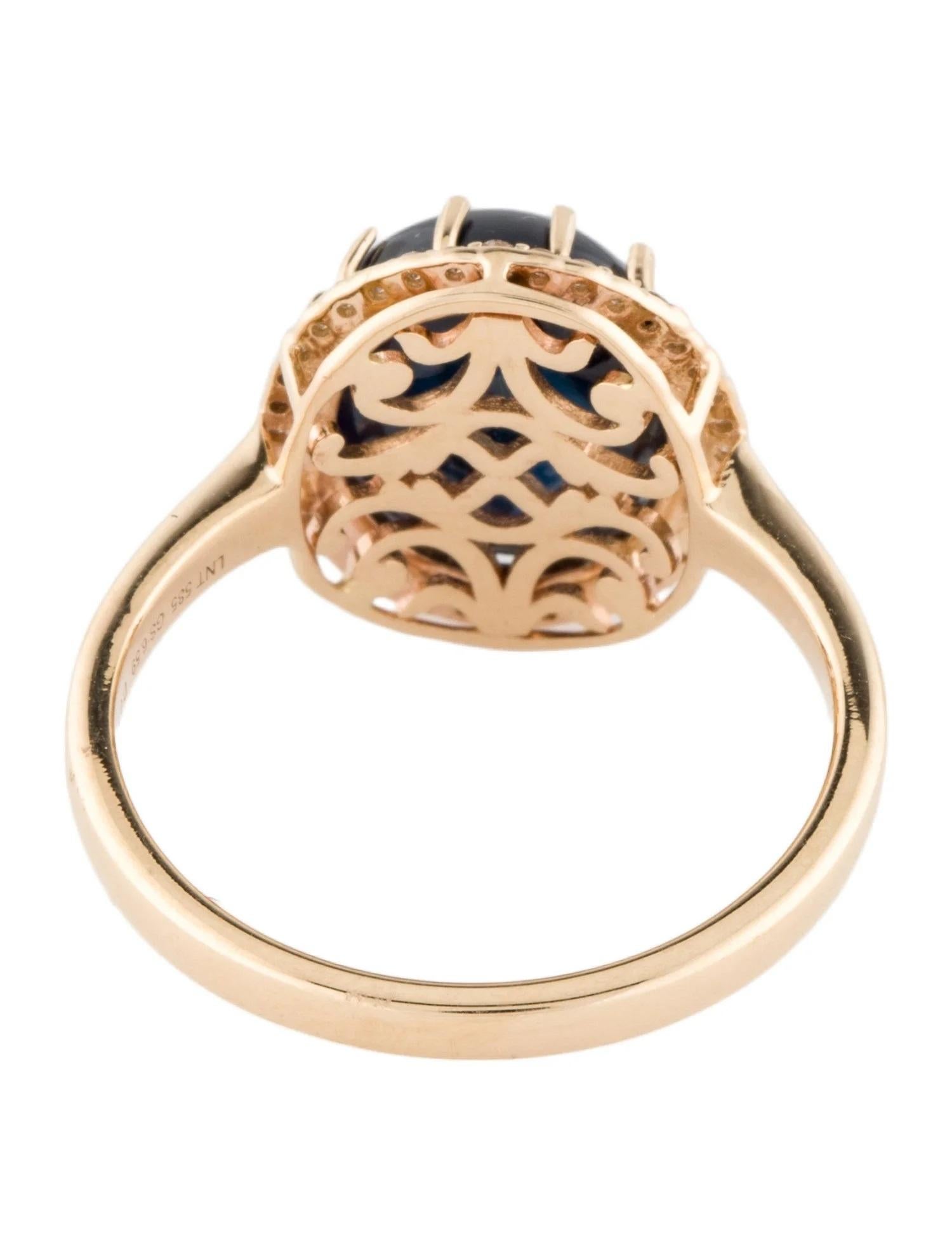 Oval Cut 14K Yellow Gold 7.12ct Oval Cabochon Sapphire & Diamond Cocktail Ring Size 7 For Sale