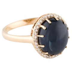 14K Yellow Gold 7.12ct Oval Cabochon Sapphire & Diamond Cocktail Ring Size 7