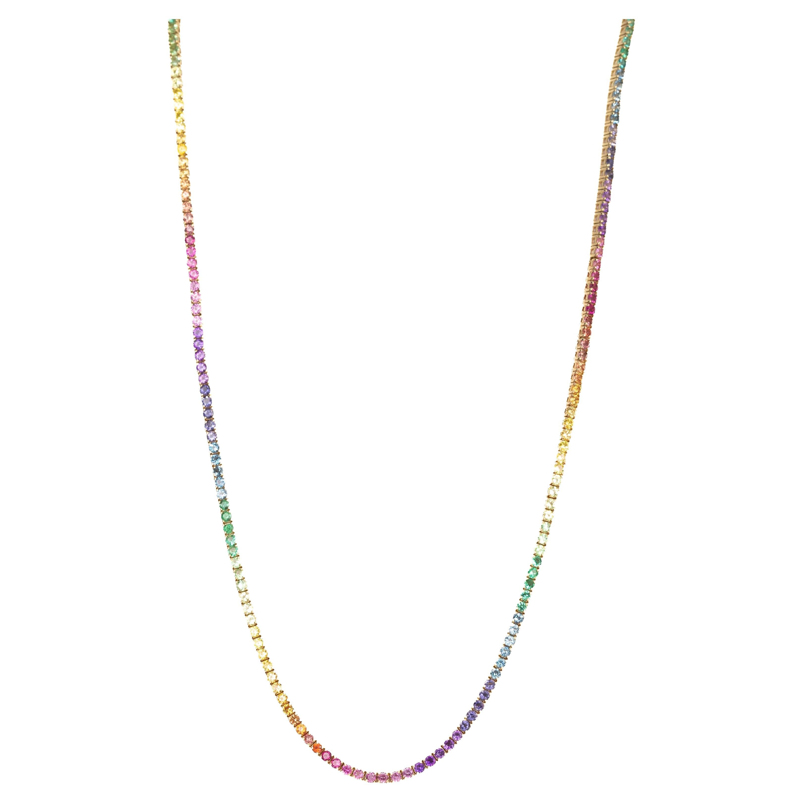 14K Gelbgold 7,19 Karat Runde Multi-Color Edelstein Tennis Halskette