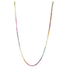 14K Yellow Gold 7.19 Carat Round Multi-Color Gemstone Tennis Necklace