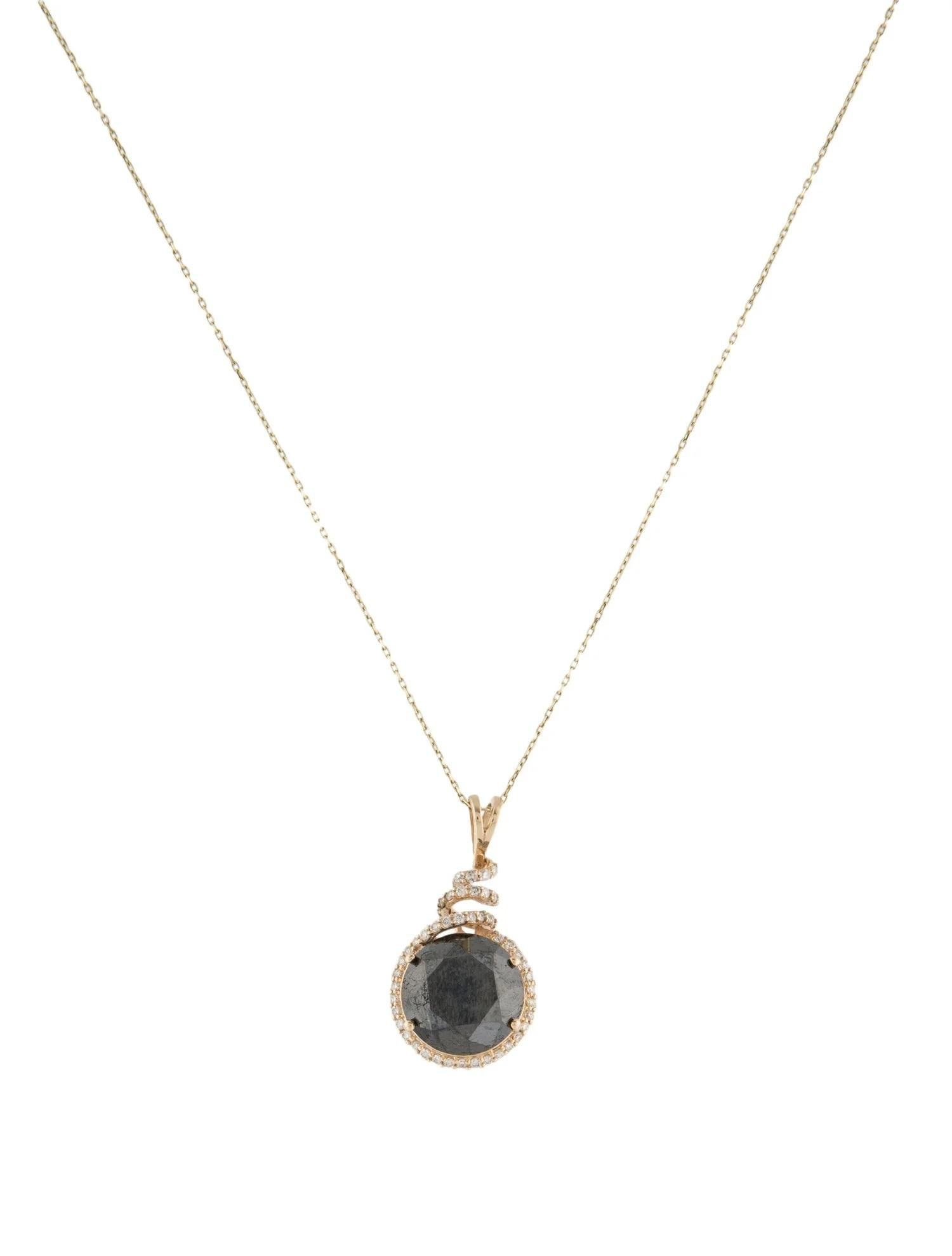 Taille ronde Collier pendentif en or jaune 14 carats avec diamants noirs et blancs de 7,29 carats en vente