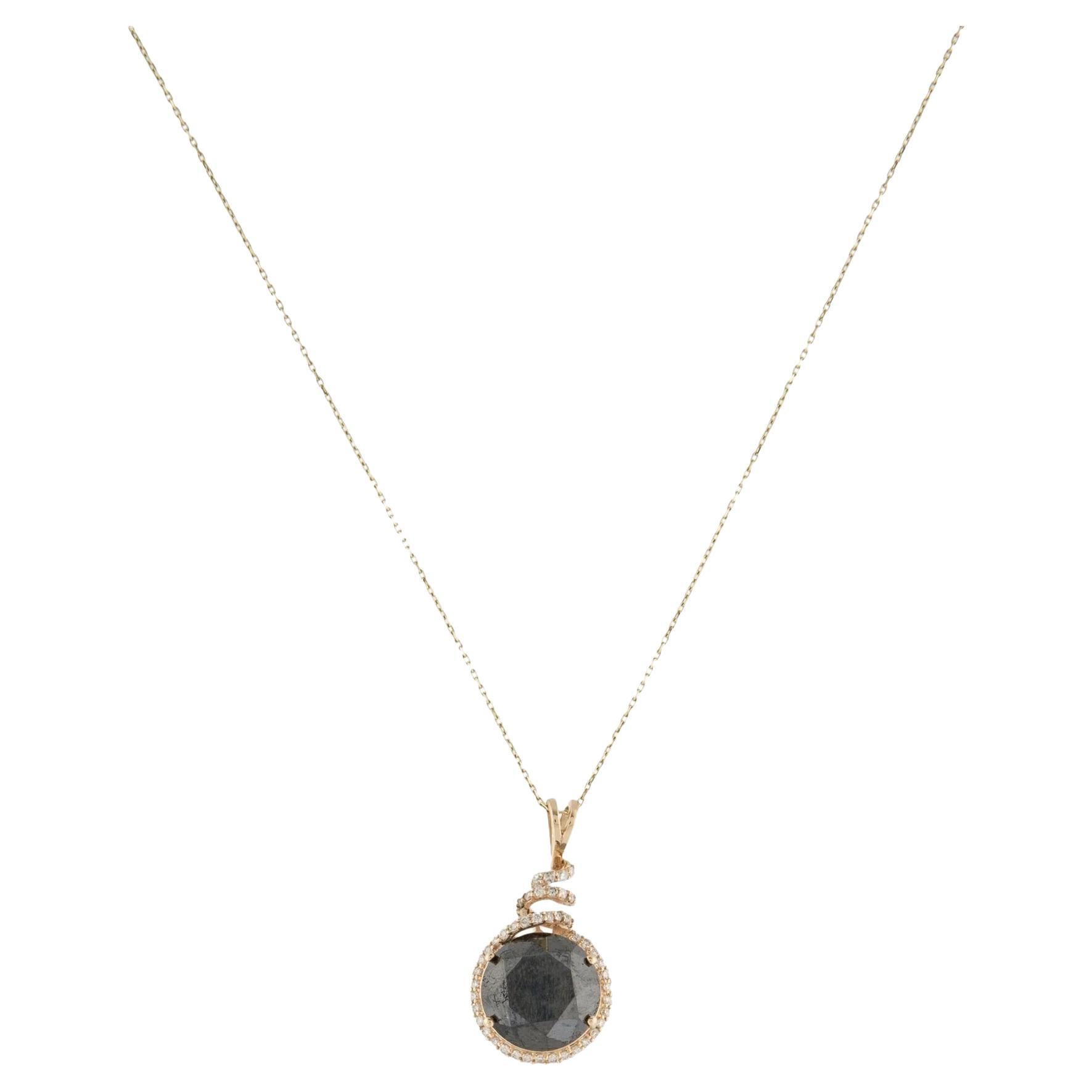 Collana con ciondolo in oro giallo 14K con diamanti bianchi e neri da 7,29 ct.