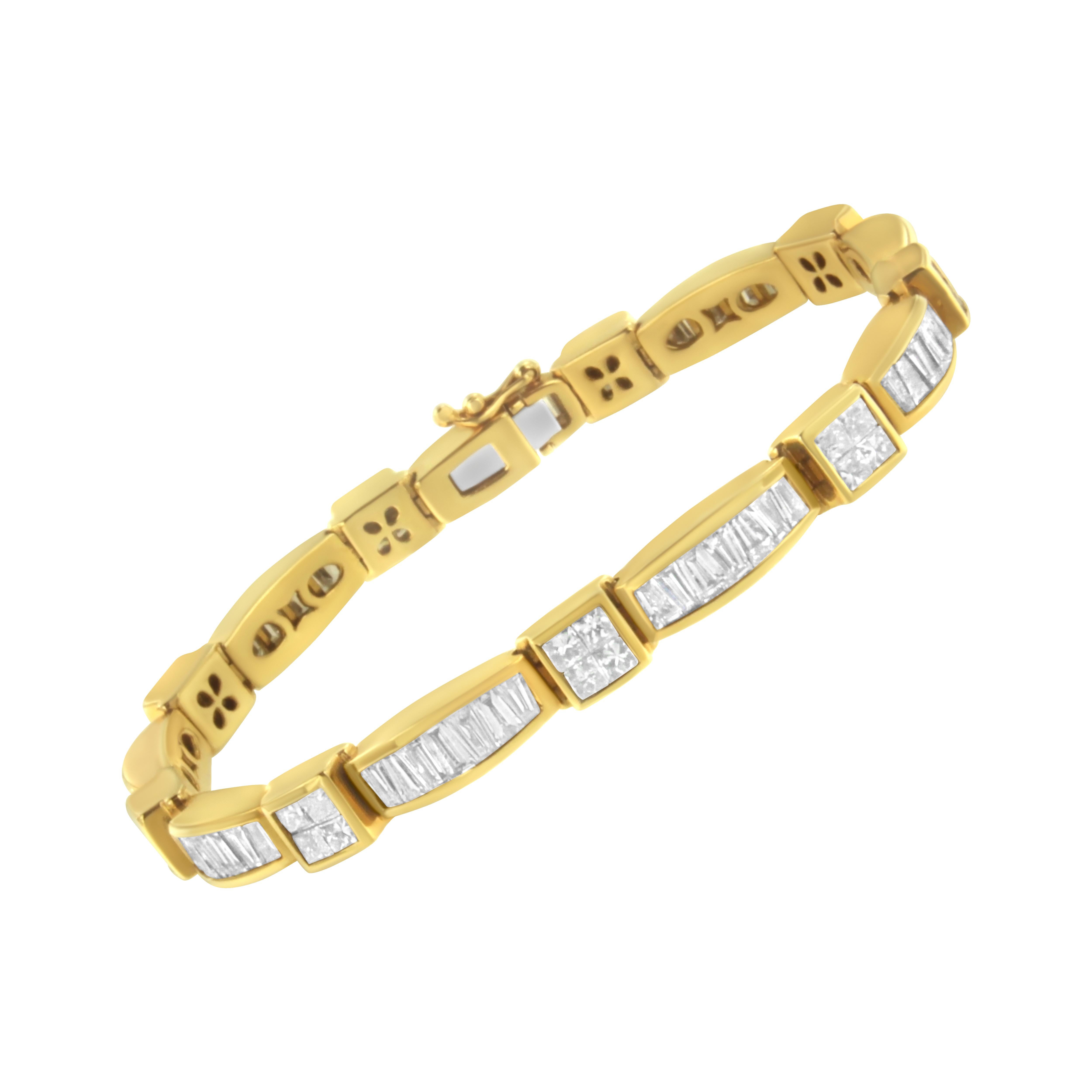 Moderne Bracelet à maillons carrés en or jaune 14 carats avec diamants multi-couches de 7,34 carats en vente