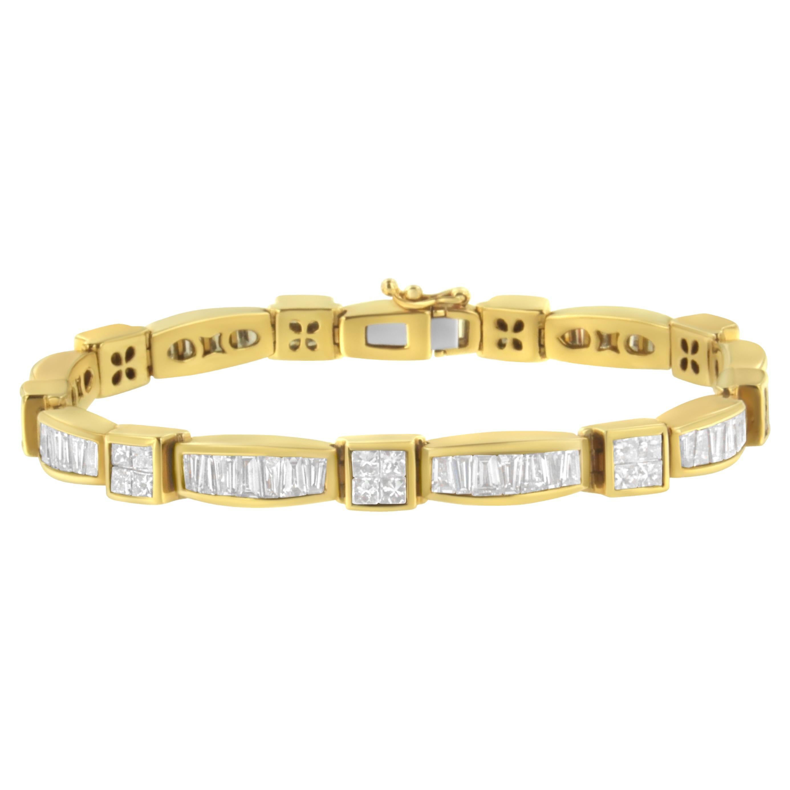 Bracelet à maillons carrés en or jaune 14 carats avec diamants multi-couches de 7,34 carats en vente