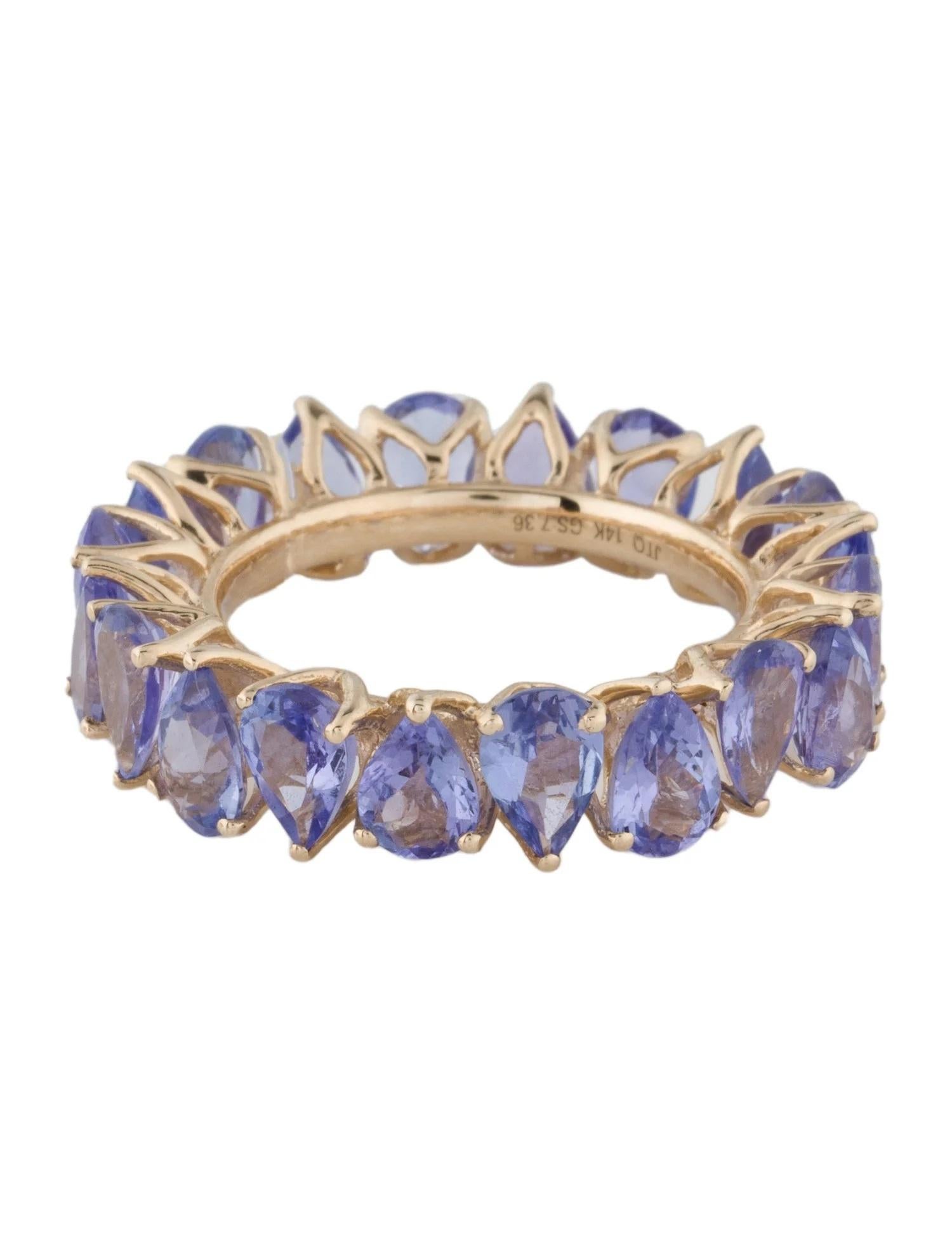 Round Cut 14K Yellow Gold 7.36ctw Tanzanite Band Ring, Size 6.5 For Sale
