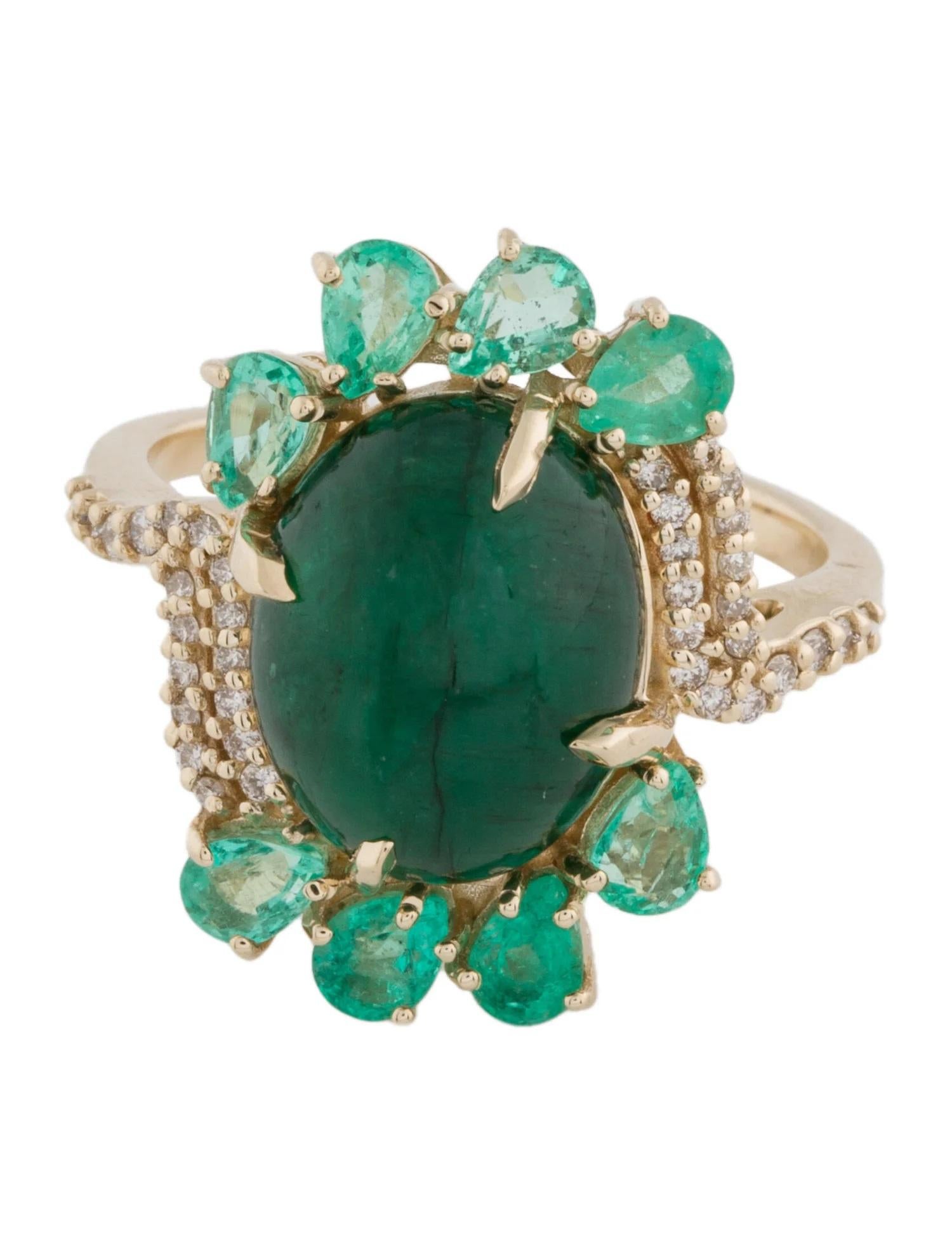 Artiste Bague cocktail en or jaune 14 carats, émeraude et diamants 7,39 carats, taille 7, modifiée en poire en vente