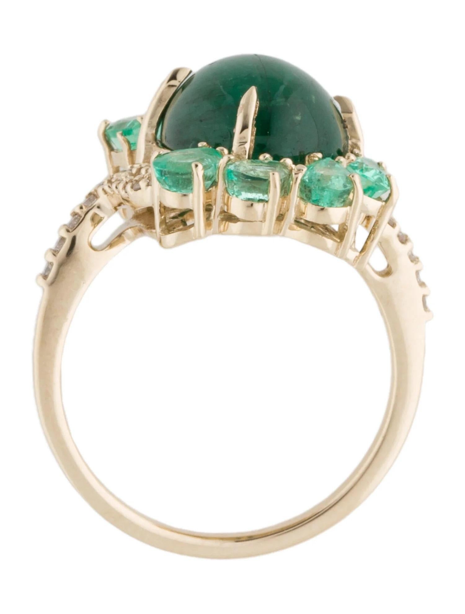 Bague cocktail en or jaune 14 carats, émeraude et diamants 7,39 carats, taille 7, modifiée en poire Neuf - En vente à Holtsville, NY