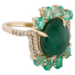 14K Yellow Gold 7.39ctw Emerald & Diamond Cocktail Ring, Size 7, Pear Modified