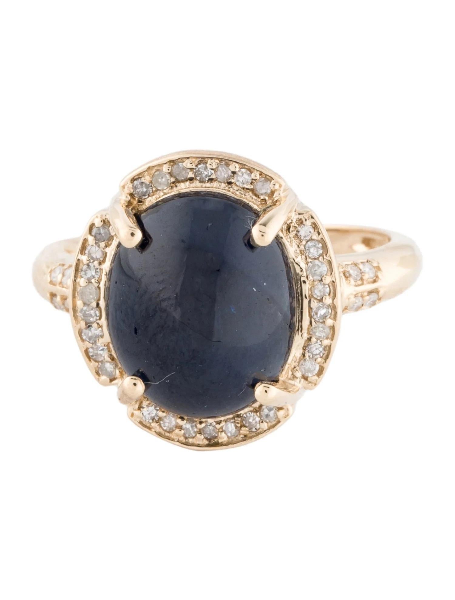 Artist 14K Yellow Gold 7.43ct Oval Cabochon Sapphire & Diamond Cocktail Ring, Size 7 For Sale