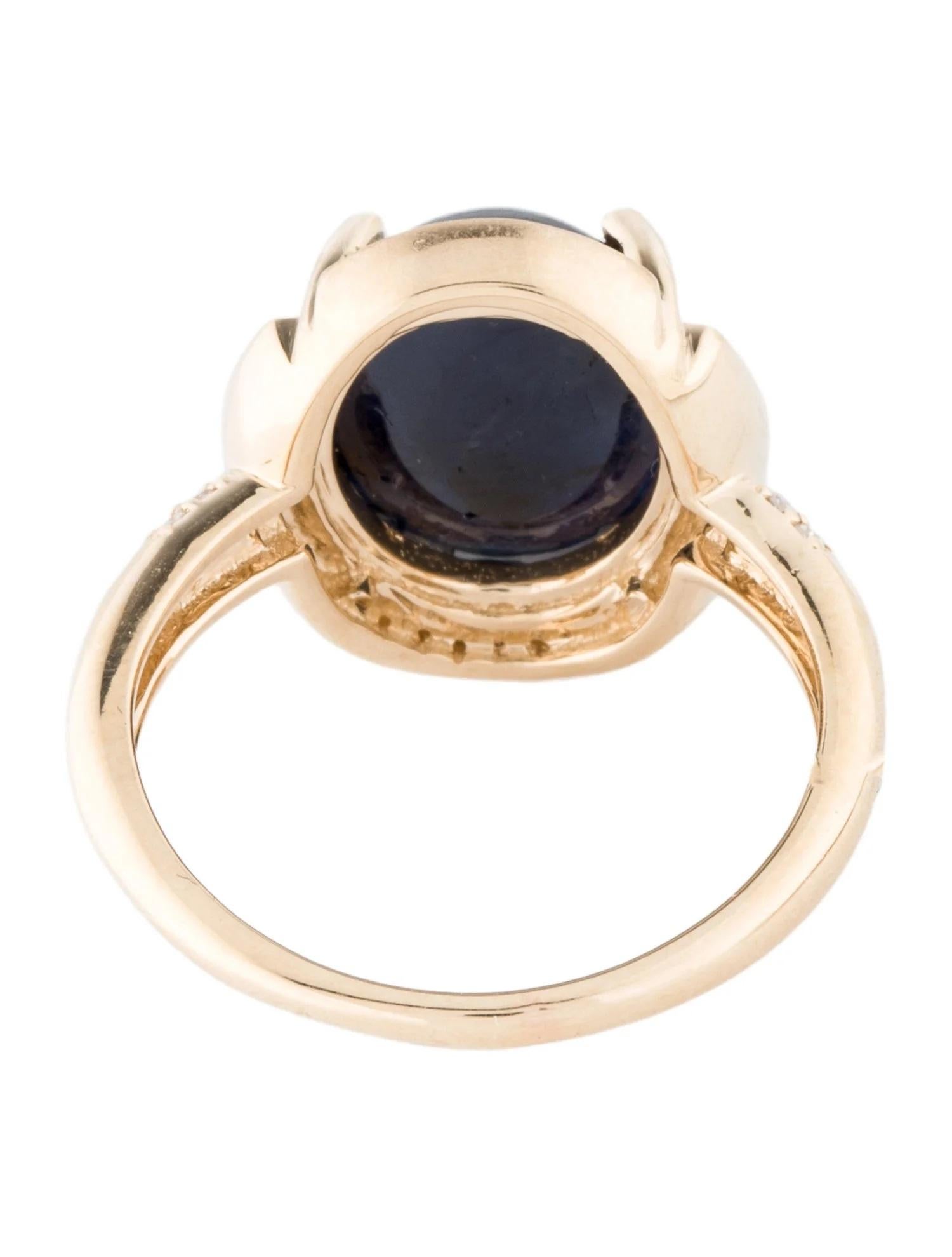 Oval Cut 14K Yellow Gold 7.43ct Oval Cabochon Sapphire & Diamond Cocktail Ring, Size 7 For Sale