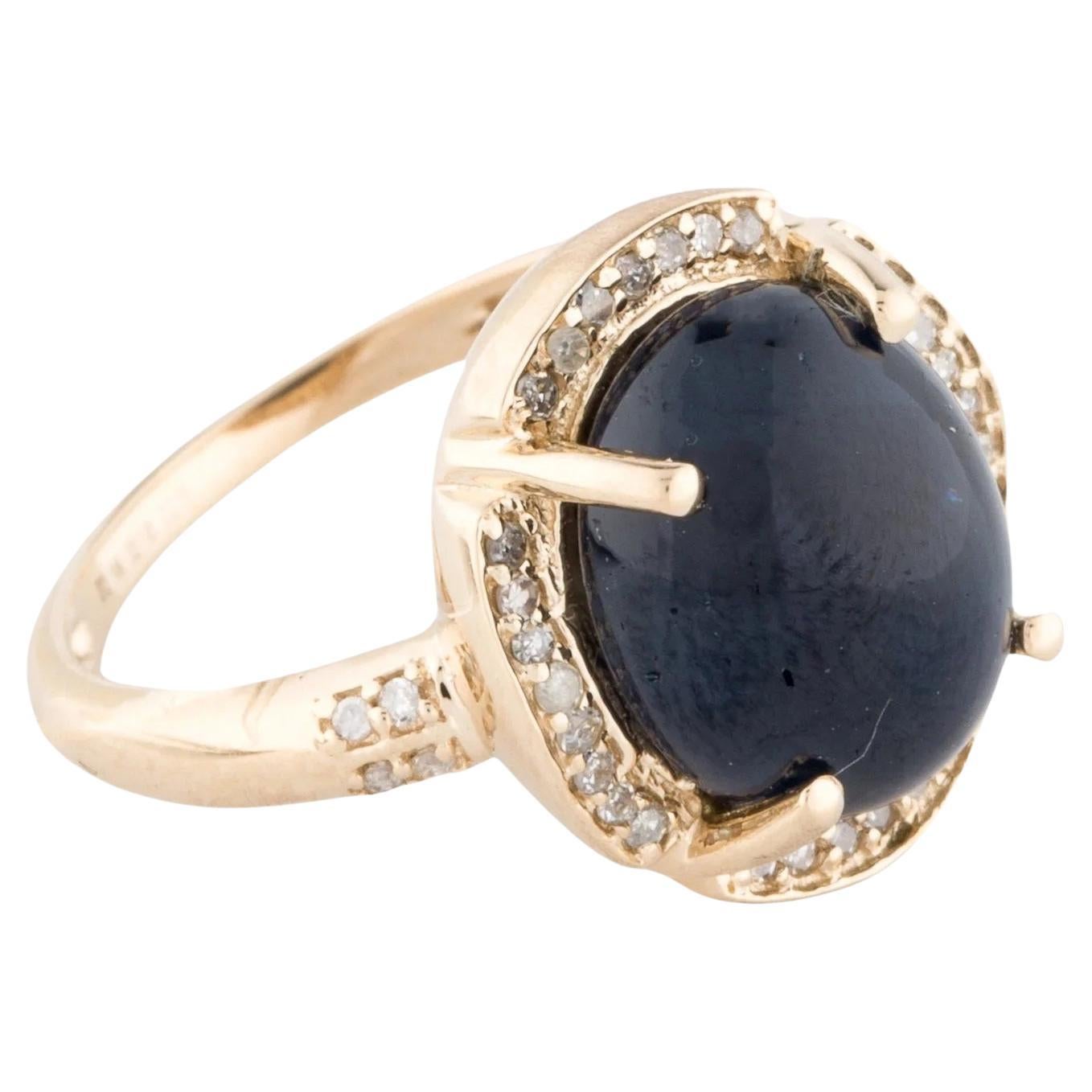 14K Yellow Gold 7.43ct Oval Cabochon Sapphire & Diamond Cocktail Ring, Size 7