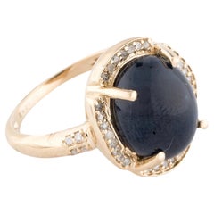 14K Yellow Gold 7.43ct Oval Cabochon Sapphire & Diamond Cocktail Ring, Size 7