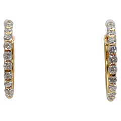 Pendientes de aro de diamantes de 0,75 quilates de oro amarillo de 14 quilates