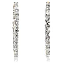 14k Yellow Gold 7.50 Carat Emerald Cut Diamond Inside Out Hoop Earrings