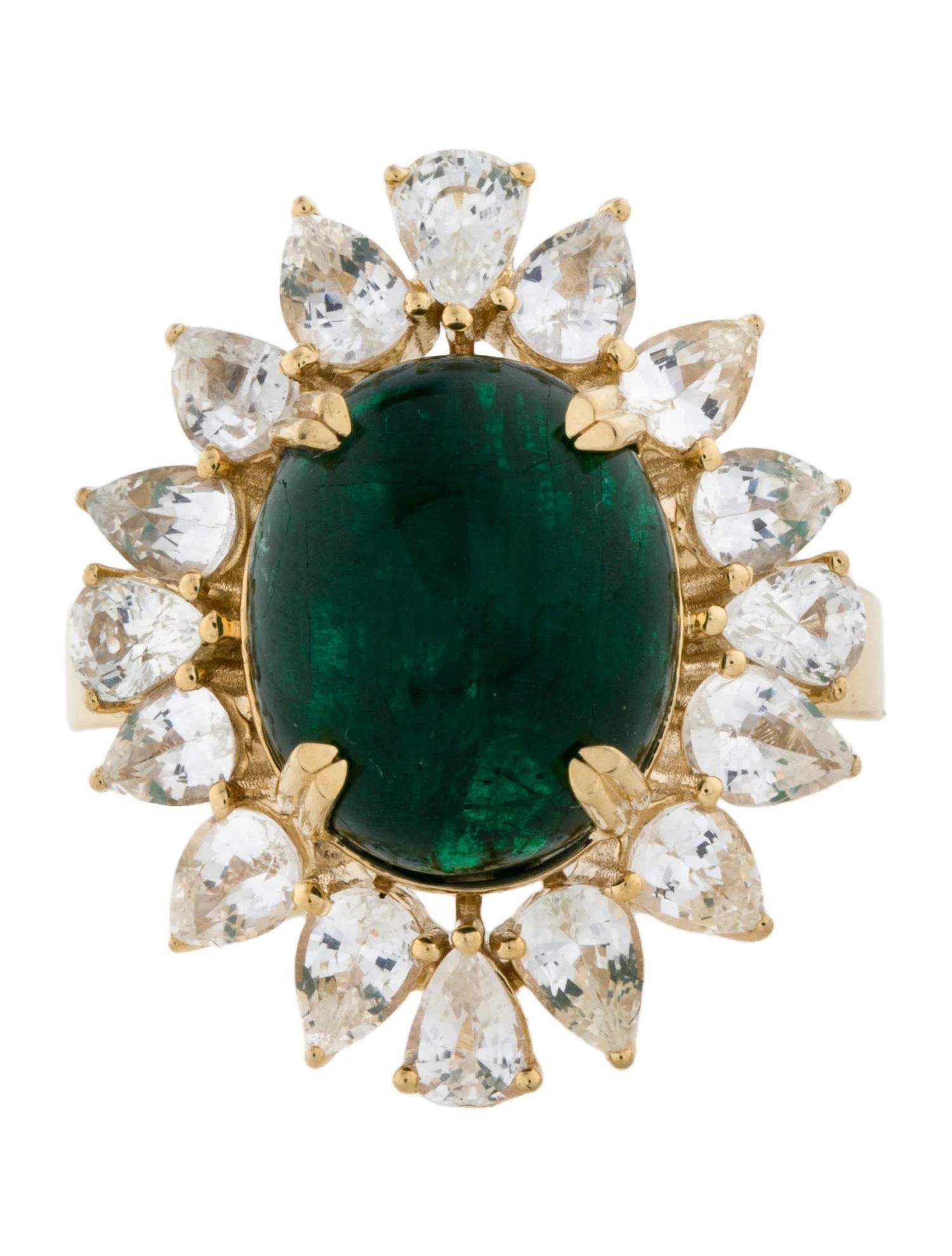 Artist 14K Yellow Gold 7.55ct Emerald & 3.15ct Sapphire Cocktail Ring Size 7