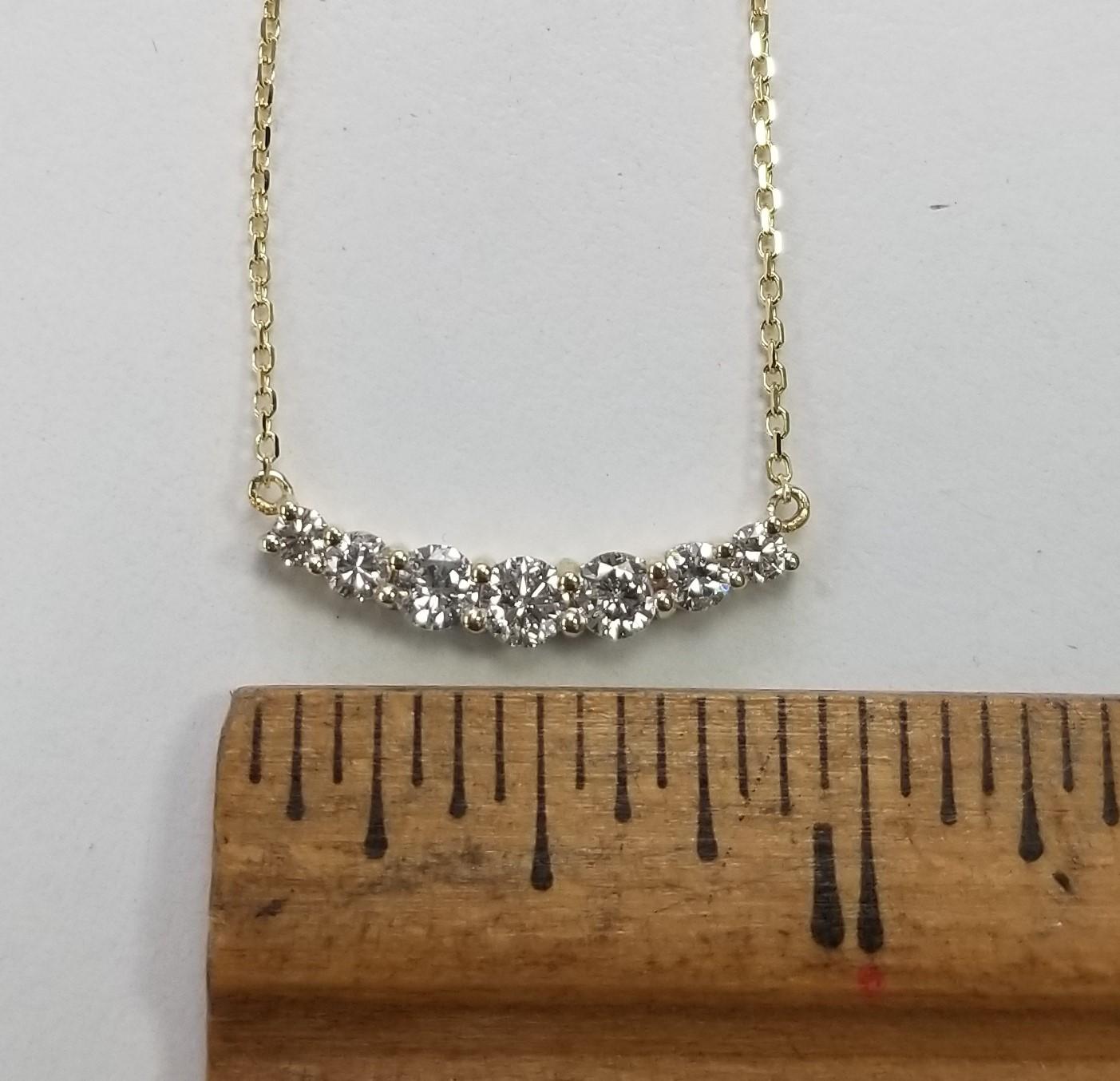 Round Cut 14K Yellow Gold .75CT Diamond Necklace For Sale