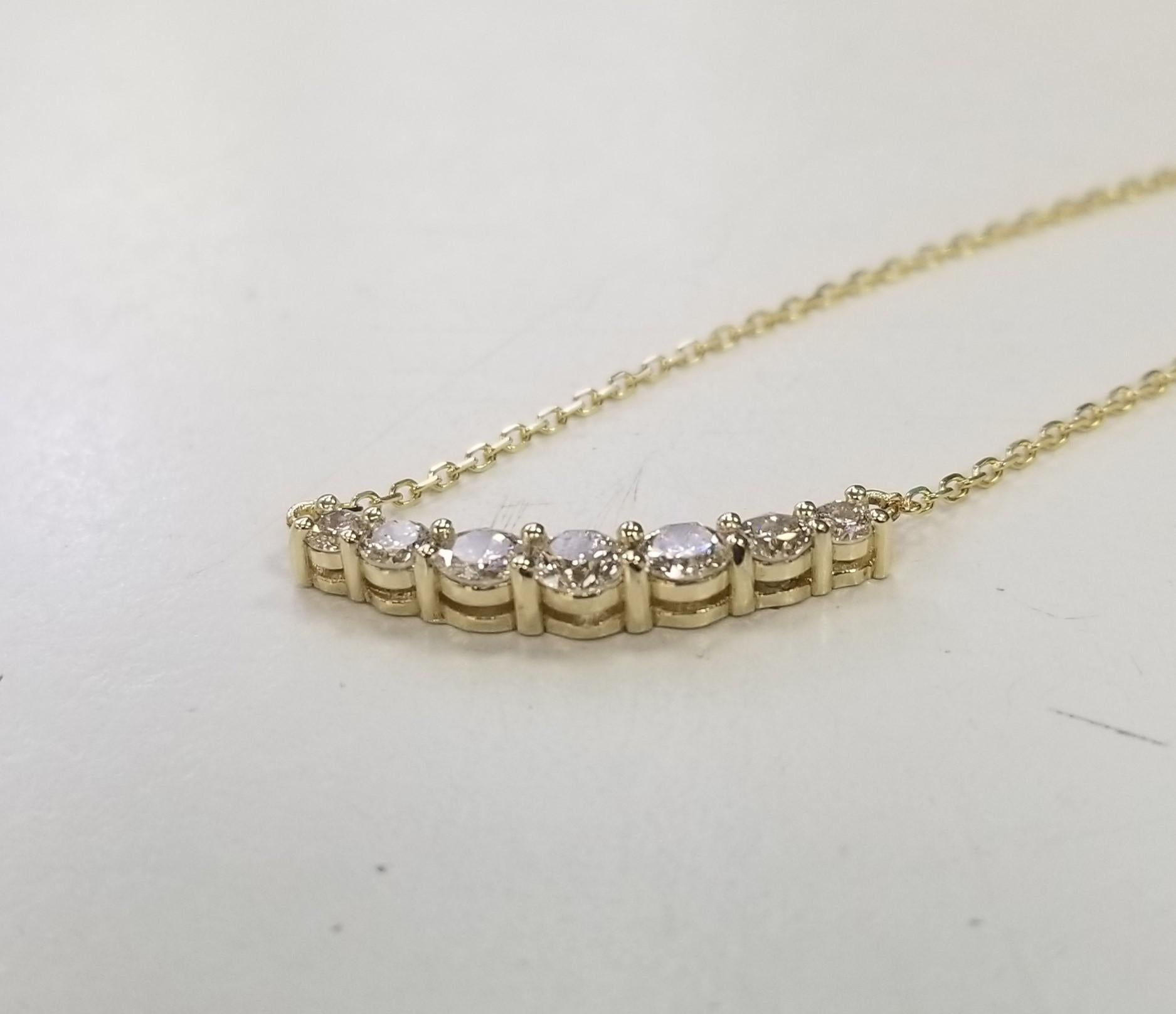 14K Yellow Gold .75CT Diamond Necklace For Sale 1
