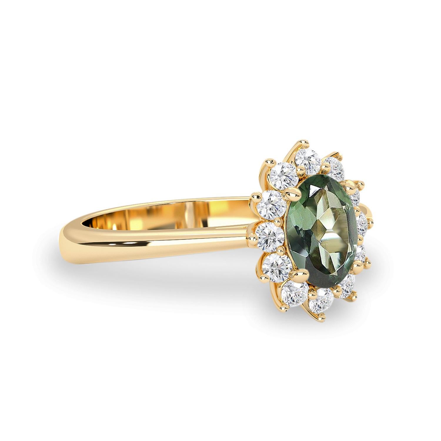 For Sale:  14k Yellow Gold .75ct Natural Tourmaline & Diamond'.3t.c.w' Halo Engagement Ring 2