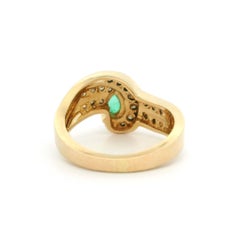14k Yellow Gold .75ct Pear Emerald & Diamond Dual Row Swirl Ribbon Cocktail Ring