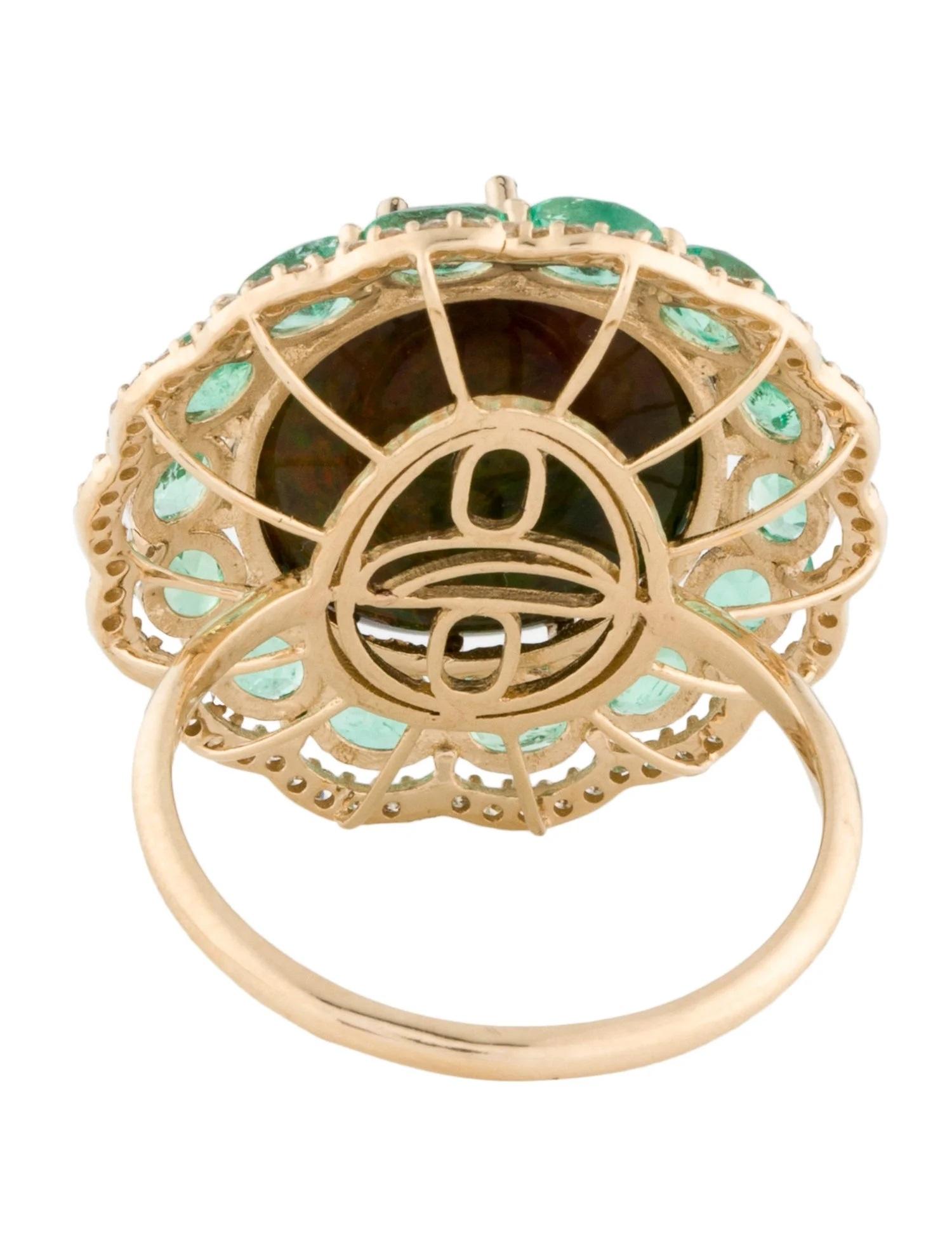 Emerald Cut 14K Yellow Gold 7.65ct Opal, 2.30ct Emerald & 0.26ct Diamond Cocktail Ring, Size For Sale