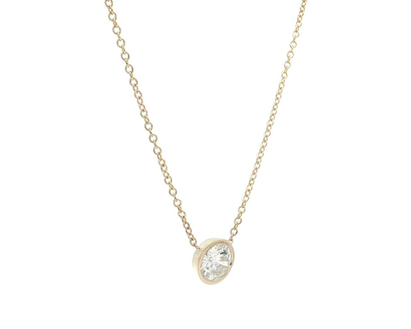 Collier à chaîne ajustable en or jaune 14k, diamant solitaire à chaton de 0,76ctw en vente 1