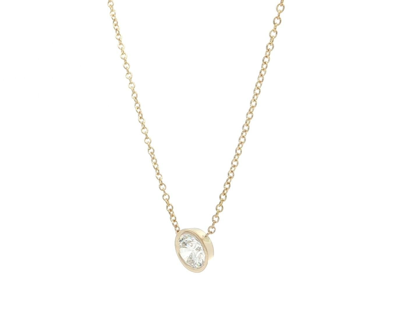 Collier à chaîne ajustable en or jaune 14k, diamant solitaire à chaton de 0,76ctw en vente 2