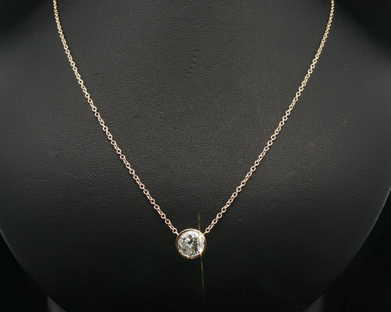 Collier à chaîne ajustable en or jaune 14k, diamant solitaire à chaton de 0,76ctw en vente 4