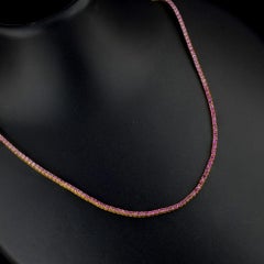 14K Yellow Gold 7.72 Ct Pink Sapphire Prong-Set Rivière Tennis Necklace