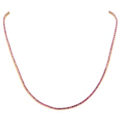 14K Yellow Gold 7.72 Ct Pink Sapphire Prong-Set Rivière Tennis Necklace