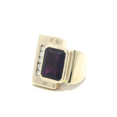 14k Yellow Gold 7.73ct Royal Purple Amethyst & Diamond Large Geometric Ring
