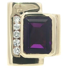 14k Yellow Gold 7.73ct Royal Purple Amethyst & Diamond Large Geometric Ring