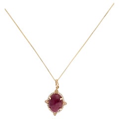 14K Yellow Gold 7.74ctw Oval Cabochon Ruby 
Diamond Pendant Necklace