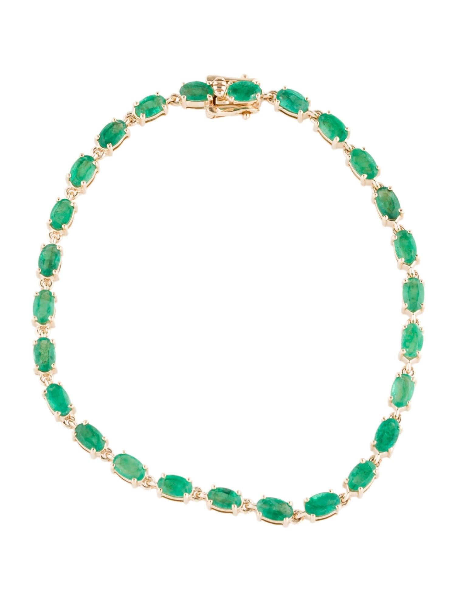 Presenting our exquisite 14K Yellow Gold Emerald Link Bracelet, a luxurious addition to any fine jewelry collection. Crafted with precision, this bracelet features a total of 7.79 carats of Oval Modified Brilliant Emeralds, each selected for their