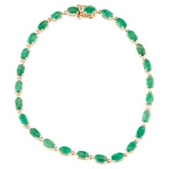 14K Yellow Gold 7.79ctw Oval Modified Brilliant Emerald Link Bracelet