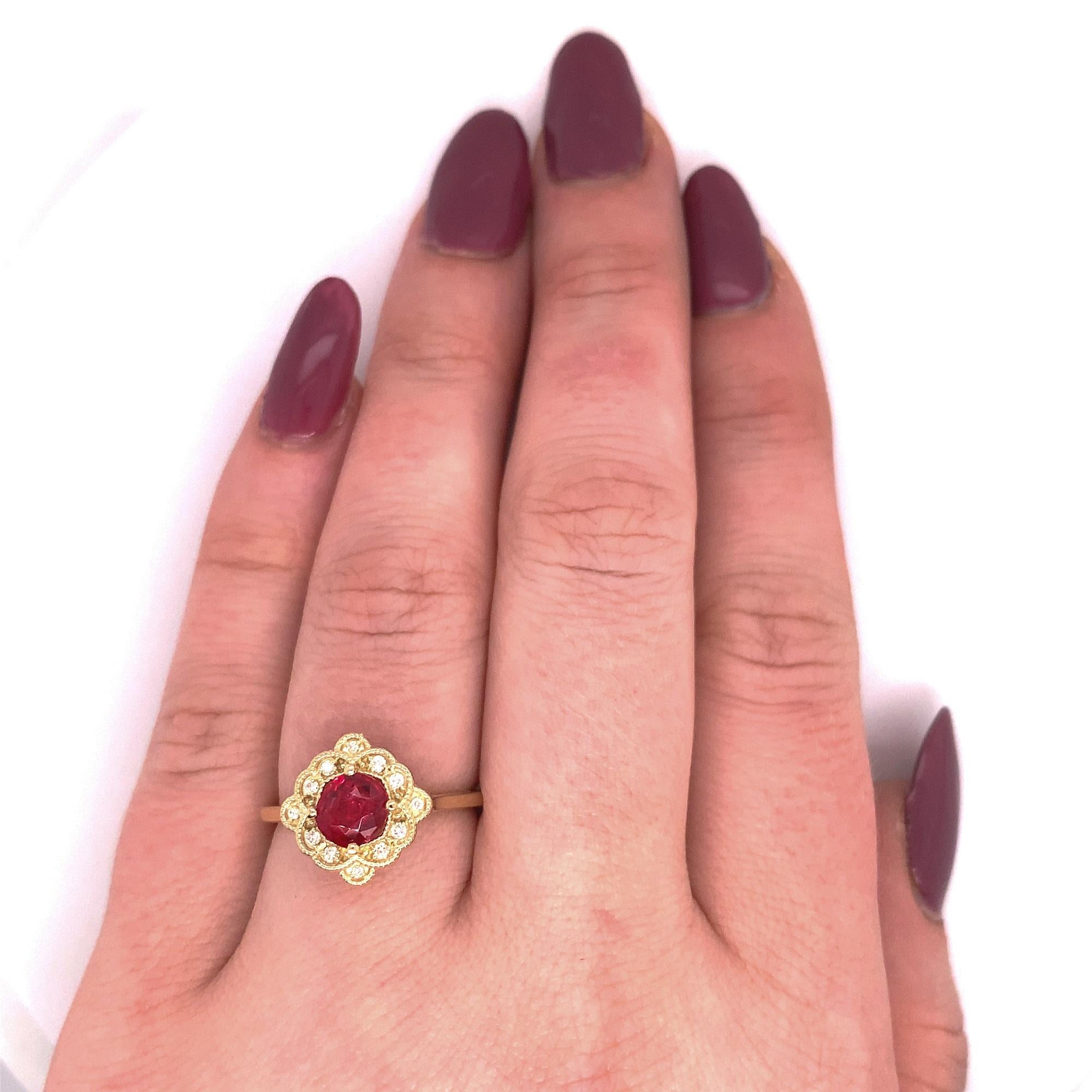 Modern 14K Yellow Gold .77ct Jedi Red Spinel & Diamond Ring For Sale